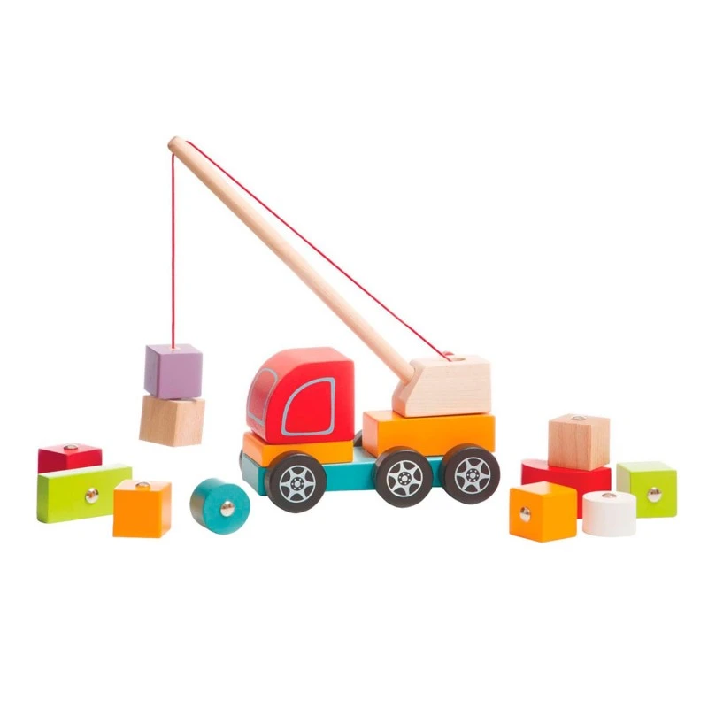 Дървена играчка Cubika, Камион с кран